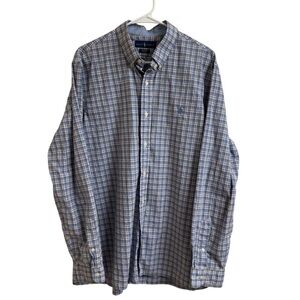 Ralph Lauren Mens Size XL Classic Fit 100% Cotton Stretch Blue Plaid Shirt Pony